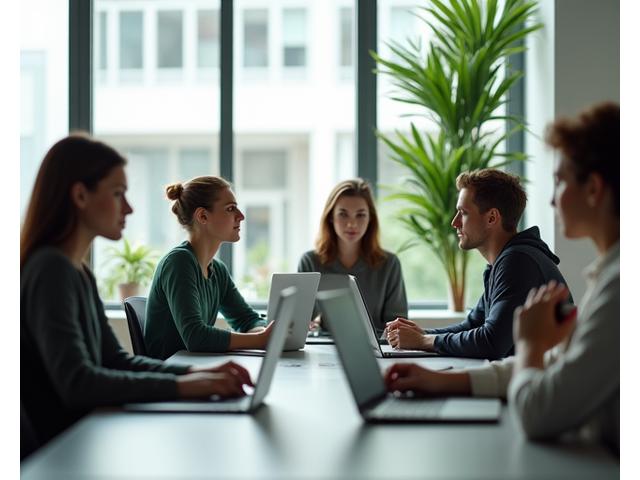 Diverse team of professionals looking calm and focused in a modern office environment